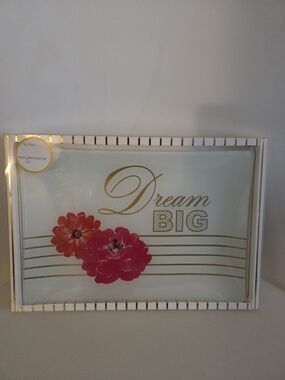 Dream Big Decorative Trinket Tray with Pink Floral Design